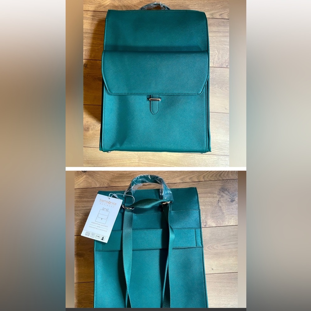 NWT; Executive Leather Convertible Backpack; Emerald Green - sold out; Samsonite